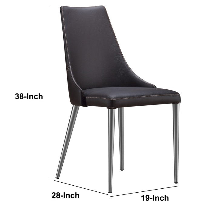 Leather Upholstered Chairs with Tapered Steel Leg Support, Gray and Silver, Set of Two