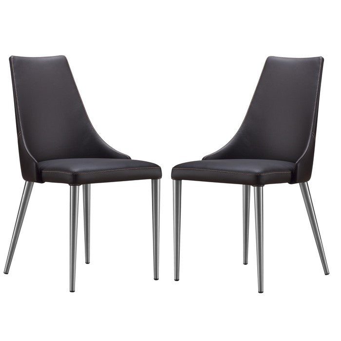 Leather Upholstered Chairs with Tapered Steel Leg Support, Gray and Silver, Set of Two