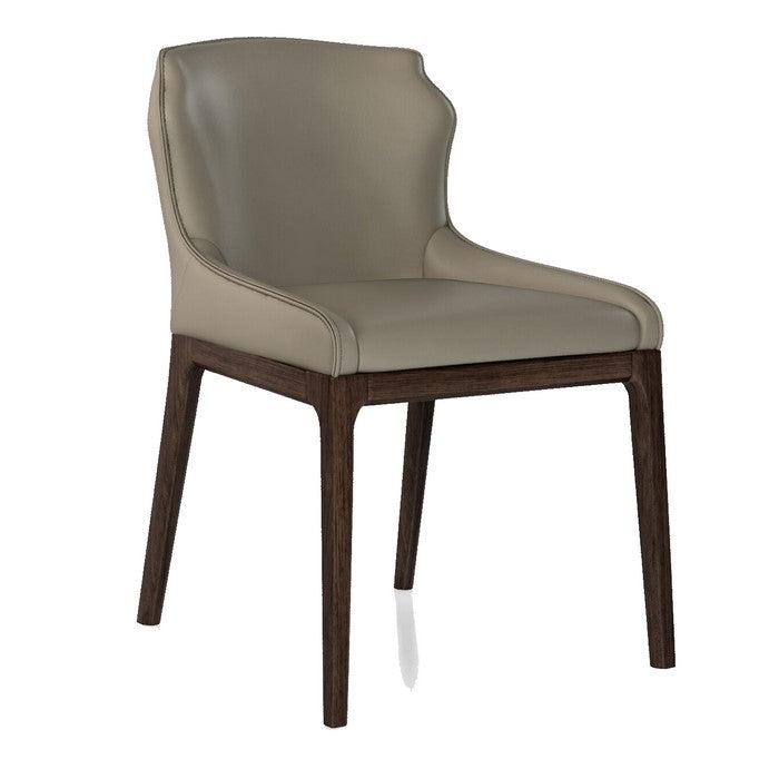 Contemporary Leather Upholstered Wooden Chairs with Designer Backrest, Gray, Set of Two