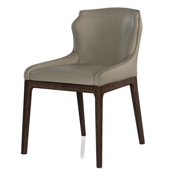 Contemporary Leather Upholstered Wooden Chairs with Designer Backrest, Gray, Set of Two