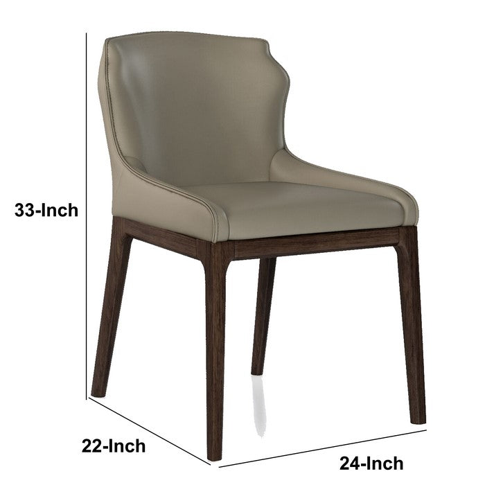 Contemporary Leather Upholstered Wooden Chairs with Designer Backrest, Gray, Set of Two