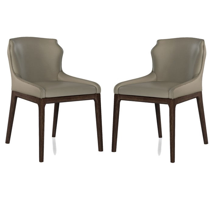 Contemporary Leather Upholstered Wooden Chairs with Designer Backrest, Gray, Set of Two