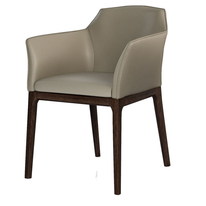 Leather Upholstered Wooden Arm Chair with Tapered Feet, Gray and Brown