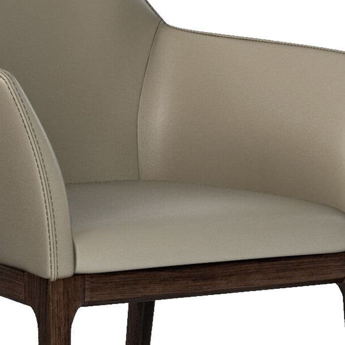 Leather Upholstered Wooden Arm Chair with Tapered Feet, Gray and Brown