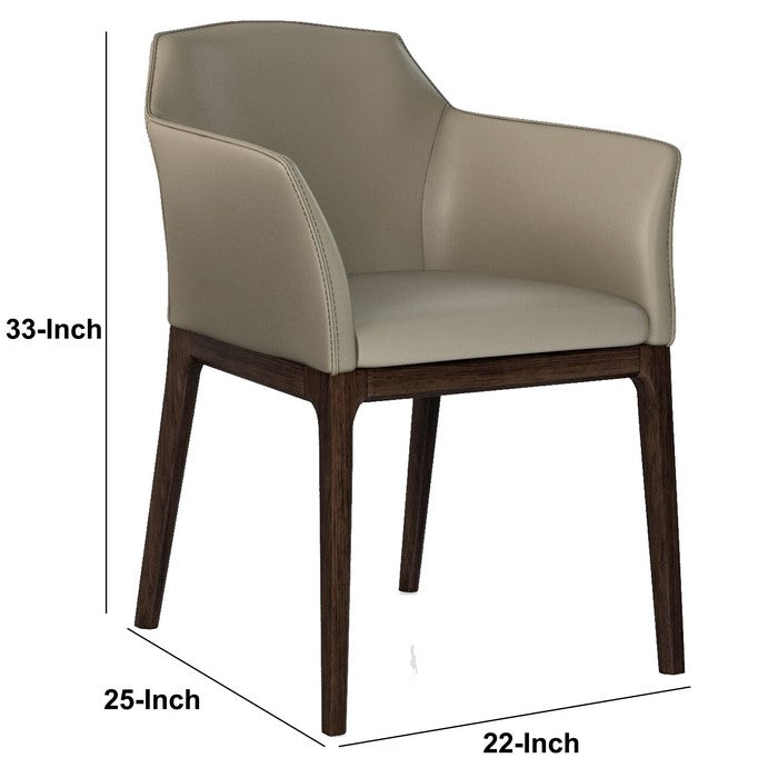 Leather Upholstered Wooden Arm Chair with Tapered Feet, Gray and Brown