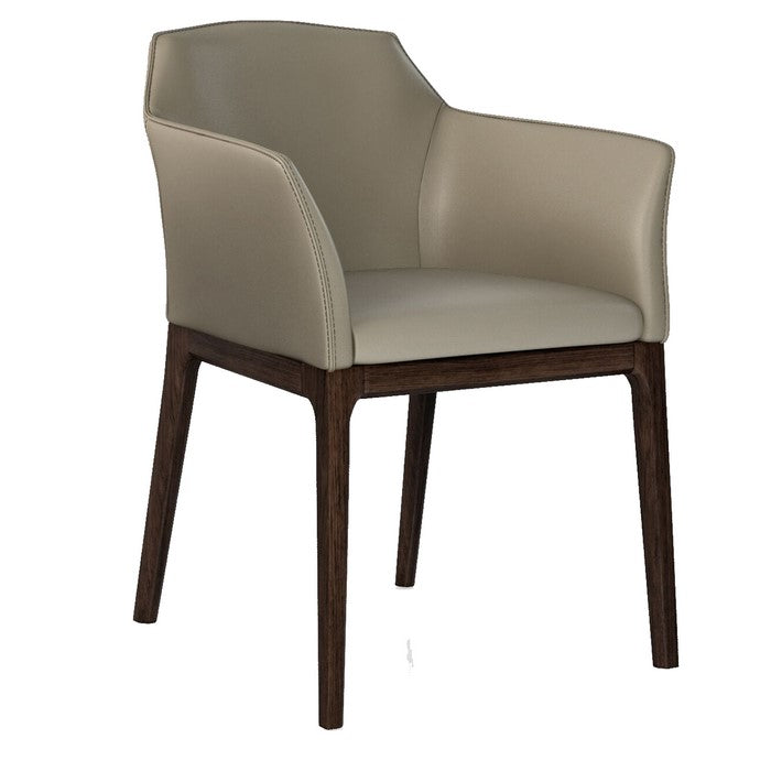 Leather Upholstered Wooden Arm Chair with Tapered Feet, Gray and Brown