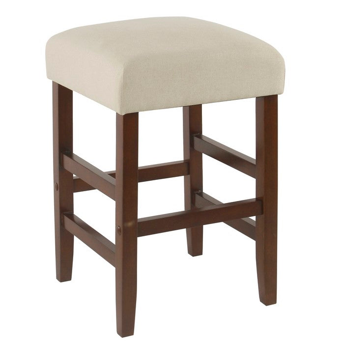Square Wooden Counter Stool with Woven Fabric Upholstered Cushion Seat, Cream