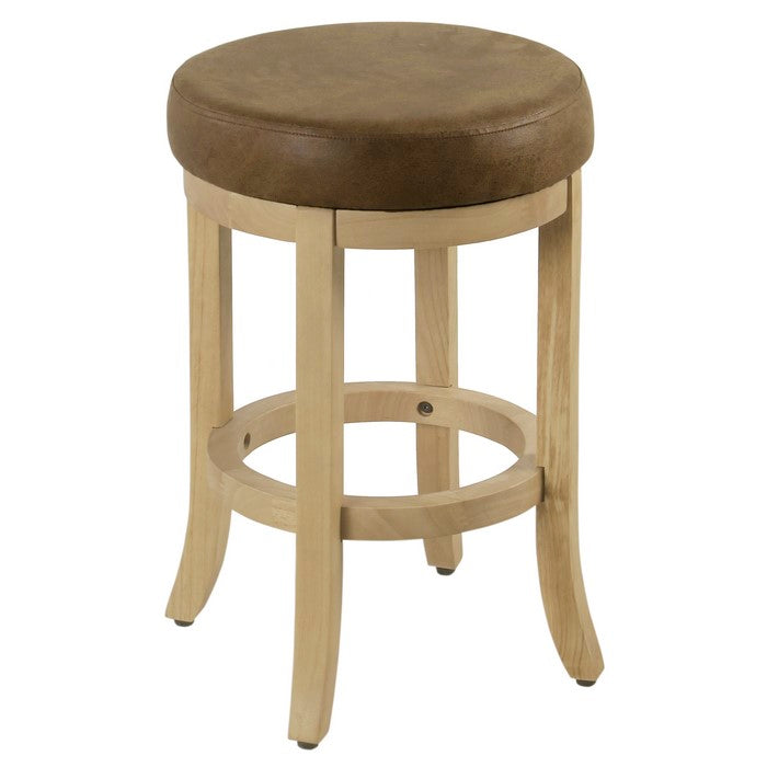 Wooden Counter Stool with Swivelling Faux Leather Padded Seat, Brown