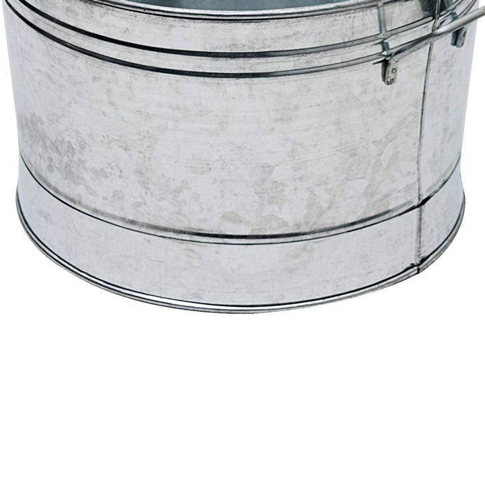 Round Galvanized Steel Tub with Side Handles and Embossed Design, Silver