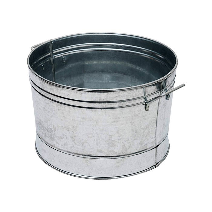 Round Galvanized Steel Tub with Side Handles and Embossed Design, Silver