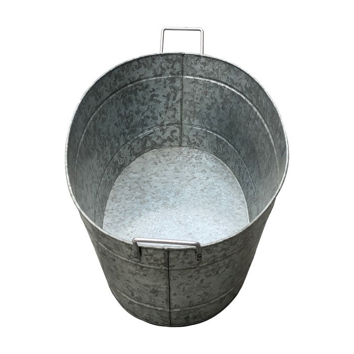 Embossed Design Oval Shape Galvanized Steel Tub with Side Handles, Large, Silver