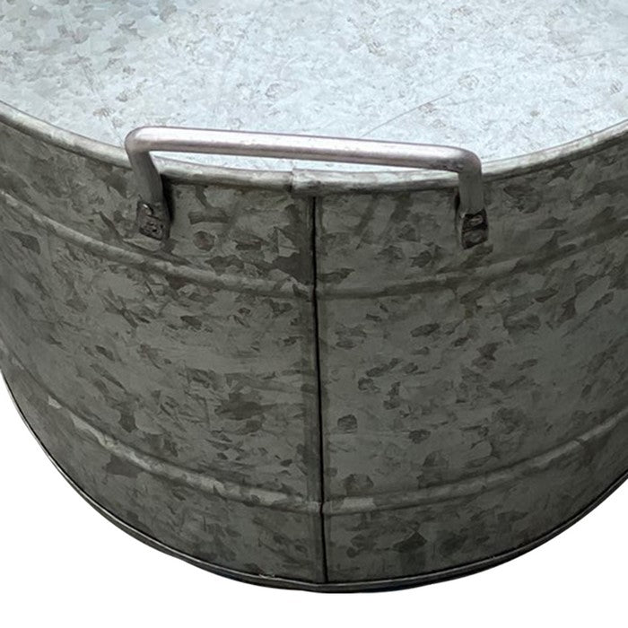 Embossed Design Oval Shape Galvanized Steel Tub with Side Handles, Large, Silver