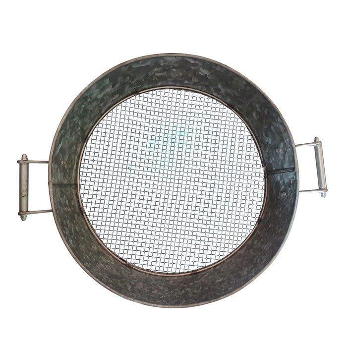 Round Galvanized Steel Compost Sifter with Wire Mesh Design Base, Antique Silver