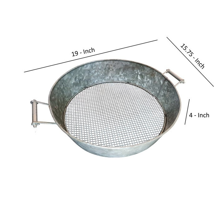 Round Galvanized Steel Compost Sifter with Wire Mesh Design Base, Antique Silver
