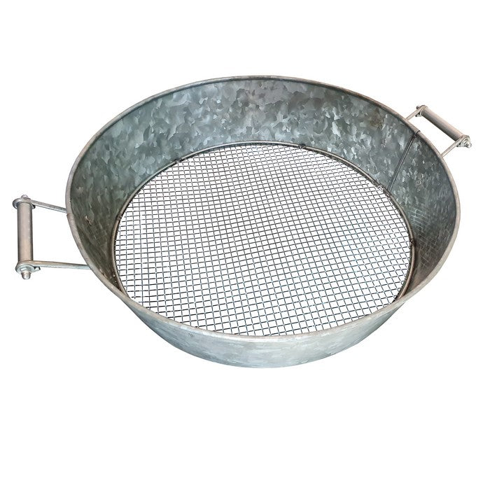 Round Galvanized Steel Compost Sifter with Wire Mesh Design Base, Antique Silver