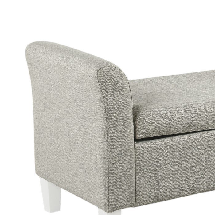 Textured Fabric Upholstered Wooden Kids Bench Settee with Hinged Storage, Gray and White