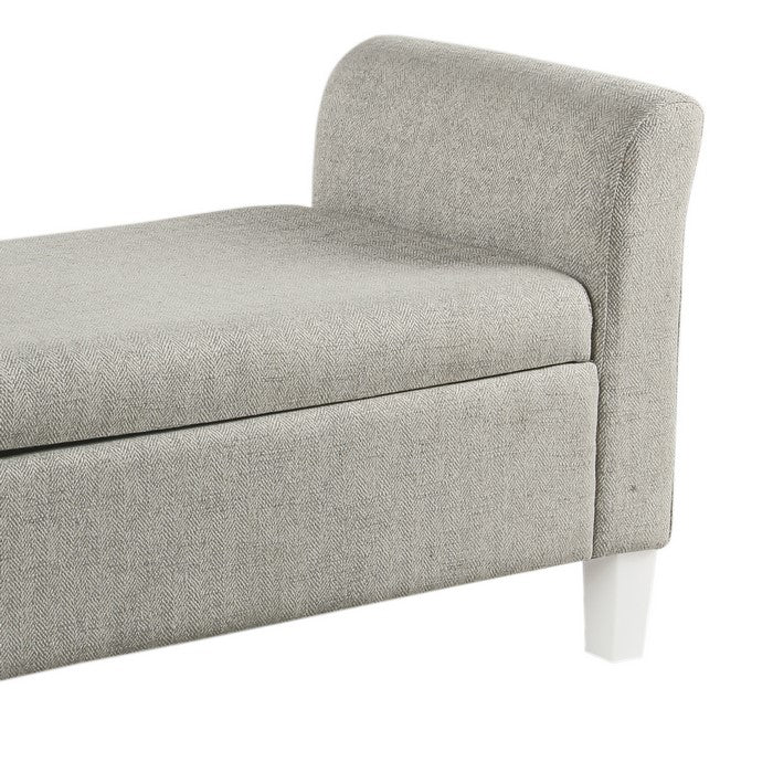 Textured Fabric Upholstered Wooden Kids Bench Settee with Hinged Storage, Gray and White