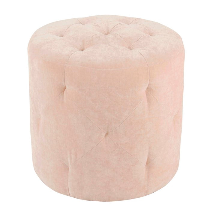 Velvet Upholstered Wooden Kids Ottoman With Tufted Details, Pink