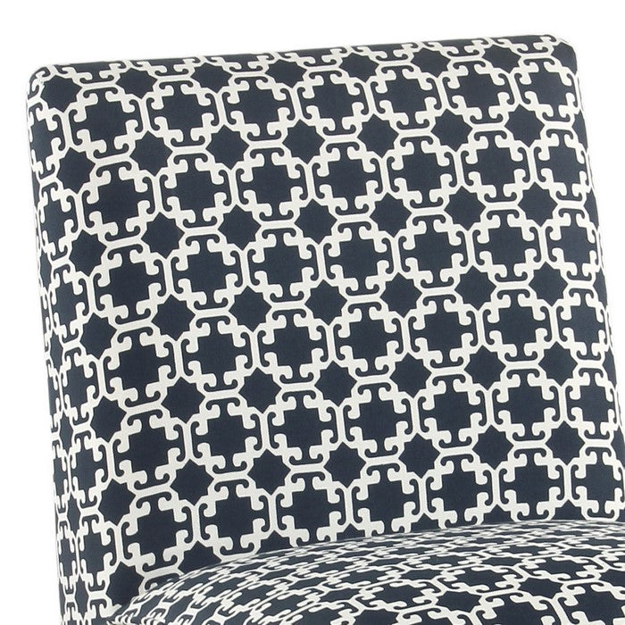 Lattice Print Fabric Upholstered Kids Slipper Chair With Splayed Wooden Legs, Blue And White