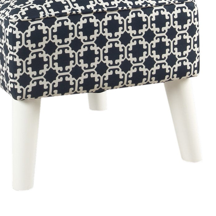 Lattice Print Fabric Upholstered Kids Slipper Chair With Splayed Wooden Legs, Blue And White