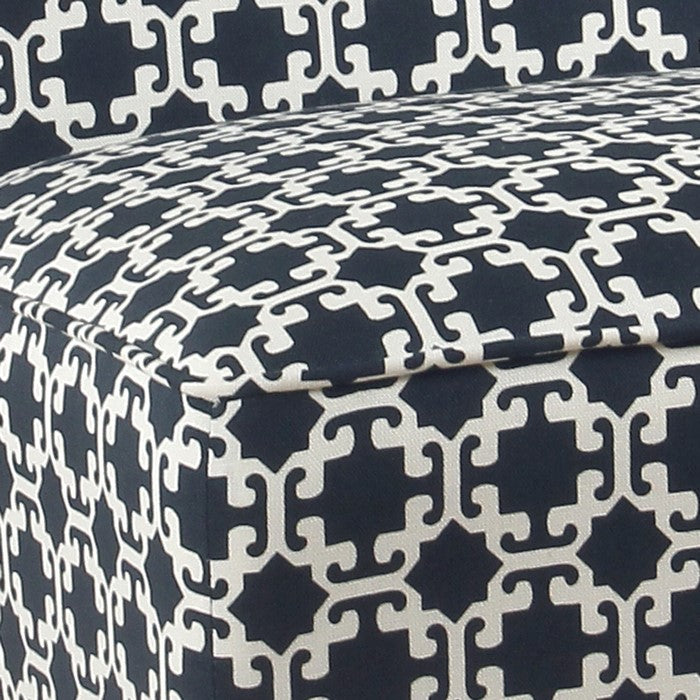 Lattice Print Fabric Upholstered Kids Slipper Chair With Splayed Wooden Legs, Blue And White