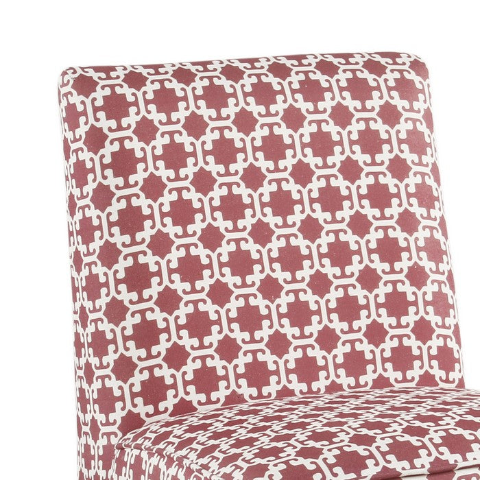Lattice Print Fabric Upholstered Kids Slipper Chair With Splayed Wooden Legs, Pink And White