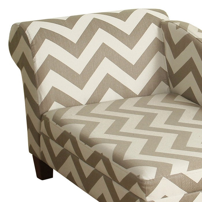 Chevron Pattern Fabric Upholstered Pet Chaise Lounger With Tapered Wooden Feet, Cream and Brown
