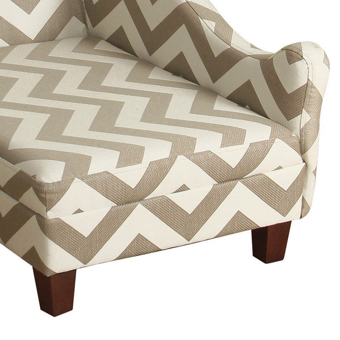 Chevron Pattern Fabric Upholstered Pet Chaise Lounger With Tapered Wooden Feet, Cream and Brown
