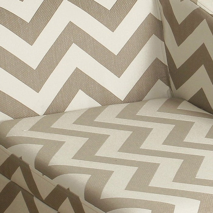 Chevron Pattern Fabric Upholstered Pet Chaise Lounger With Tapered Wooden Feet, Cream and Brown
