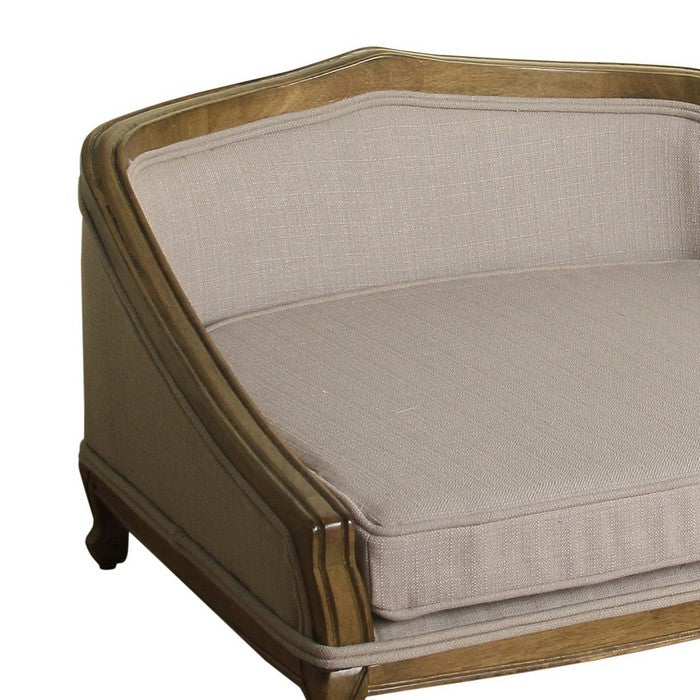 Fabric Upholstered Pet Bed With Arched Wood Frame And Queen Anne Style Legs, Purple and Brown