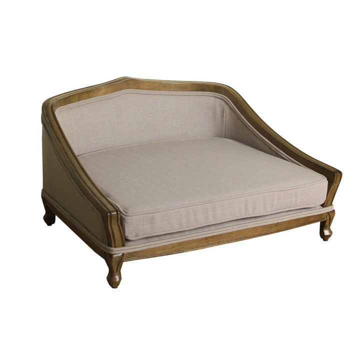 Fabric Upholstered Pet Bed With Arched Wood Frame And Queen Anne Style Legs, Purple and Brown