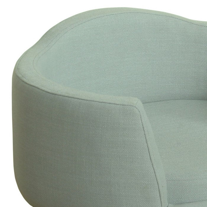 Curved Design Wooden Pet Love Seat With Fabric Upholstery, Light Blue and Brown