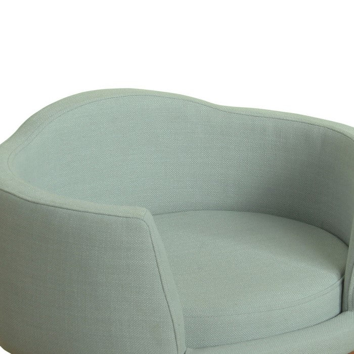 Curved Design Wooden Pet Love Seat With Fabric Upholstery, Light Blue and Brown
