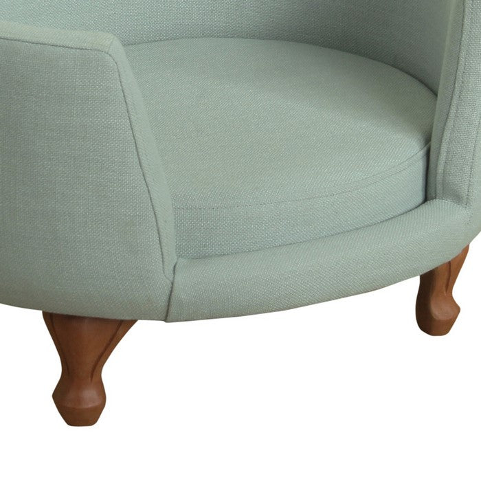 Curved Design Wooden Pet Love Seat With Fabric Upholstery, Light Blue and Brown