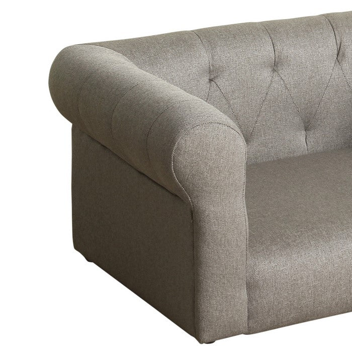 Fabric Upholstered Wooden Pet Sofa With Tufted Back and Arms, Gray