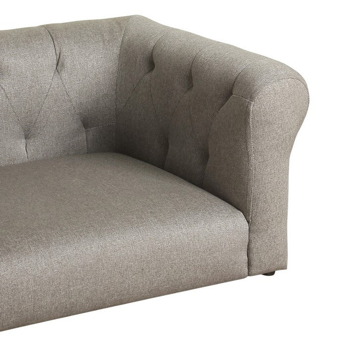 Fabric Upholstered Wooden Pet Sofa With Tufted Back and Arms, Gray