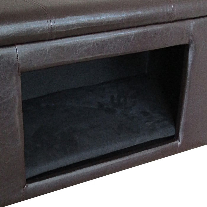 Leatherette Upholstered Wooden Pet Bench With Cutout For Easy Access, Brown