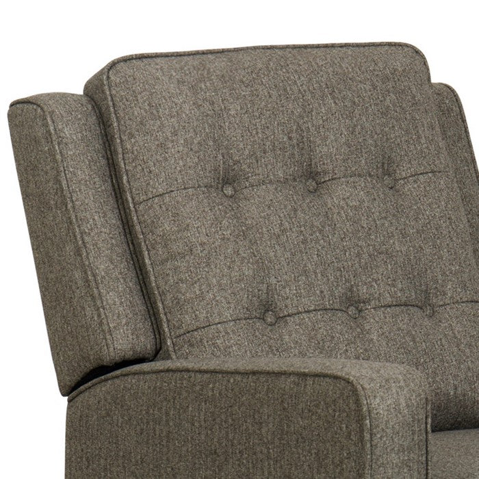 Fabric Upholstered Button Tufted Recliner With Wooden Tapered Legs, Gray and Brown