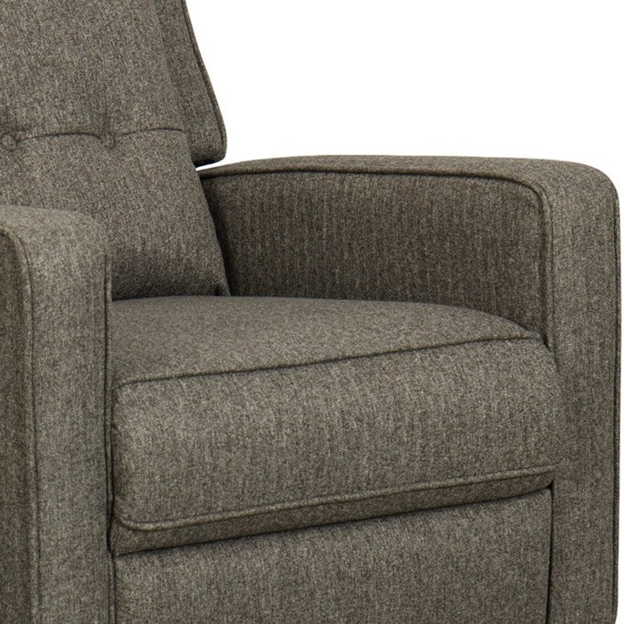 Fabric Upholstered Button Tufted Recliner With Wooden Tapered Legs, Gray and Brown