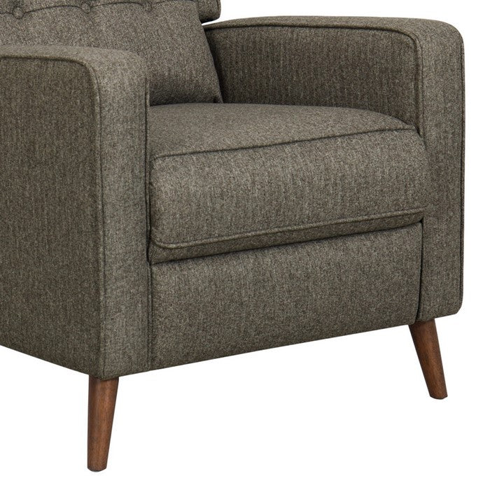 Fabric Upholstered Button Tufted Recliner With Wooden Tapered Legs, Gray and Brown