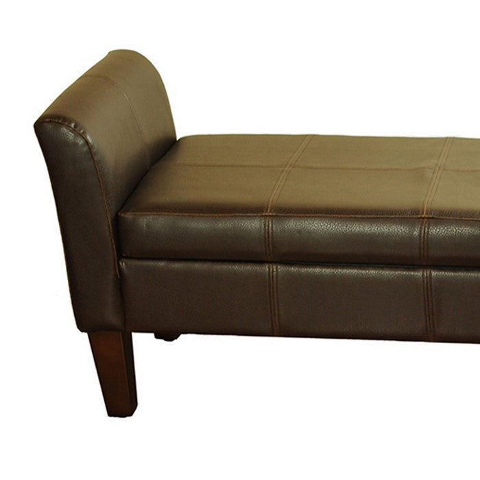 Leatherette Upholstered Storage Bench With Tapered Wooden Legs, Brown