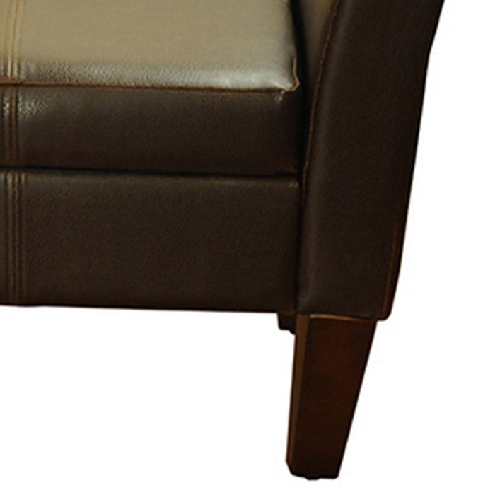 Leatherette Upholstered Storage Bench With Tapered Wooden Legs, Brown