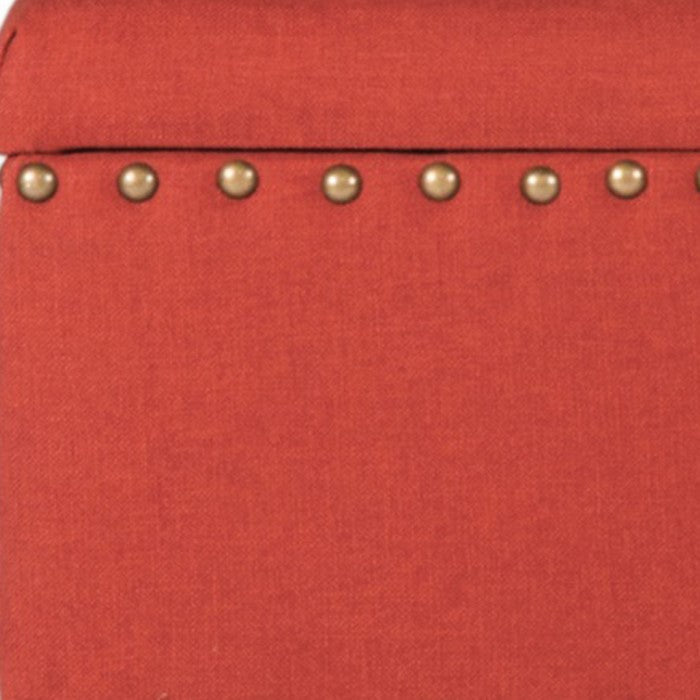 Fabric Upholstered Wooden Storage Bench With Nail head Trim, Large, Orange and Brown
