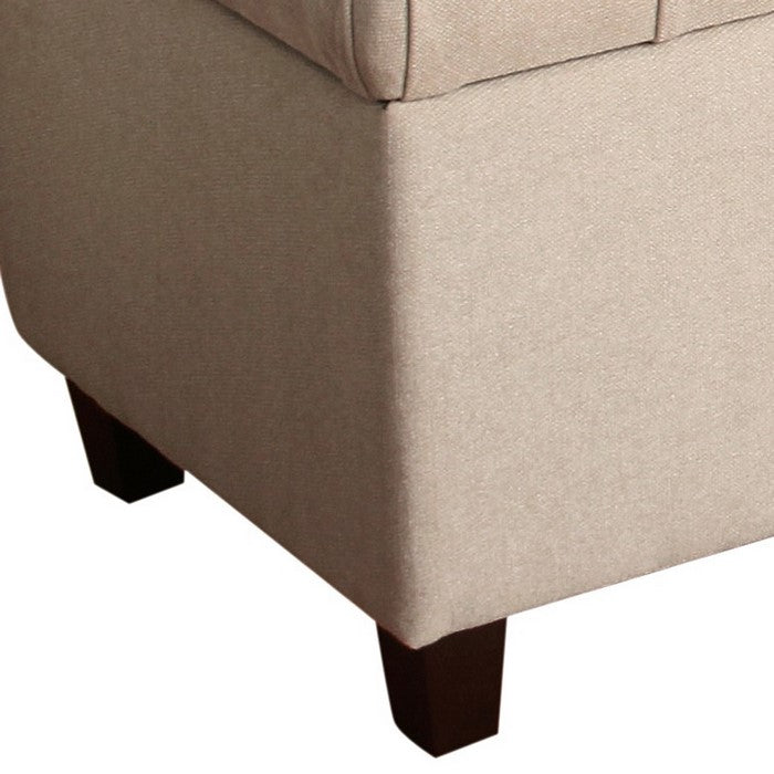 Fabric Upholstered Button Tufted Wooden Bench With Hinged Storage, Cream and Brown