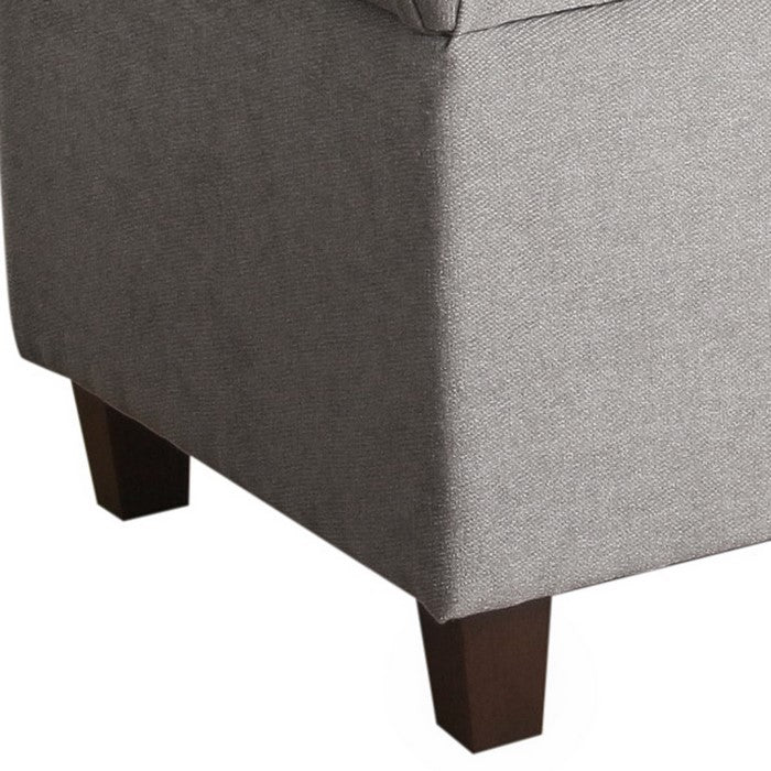 Fabric Upholstered Button Tufted Wooden Bench With Hinged Storage, Gray and Brown