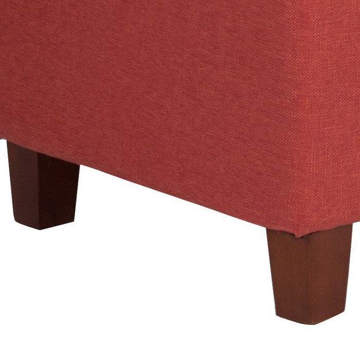 Fabric Upholstered Button Tufted Wooden Bench With Hinged Storage, Red and Brown