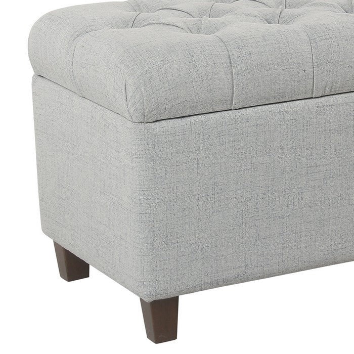 Fabric Upholstered Button Tufted Wooden Bench With Hinged Storage, Light Gray and Brown
