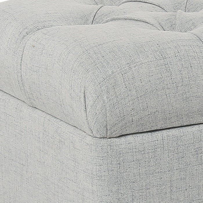 Fabric Upholstered Button Tufted Wooden Bench With Hinged Storage, Light Gray and Brown