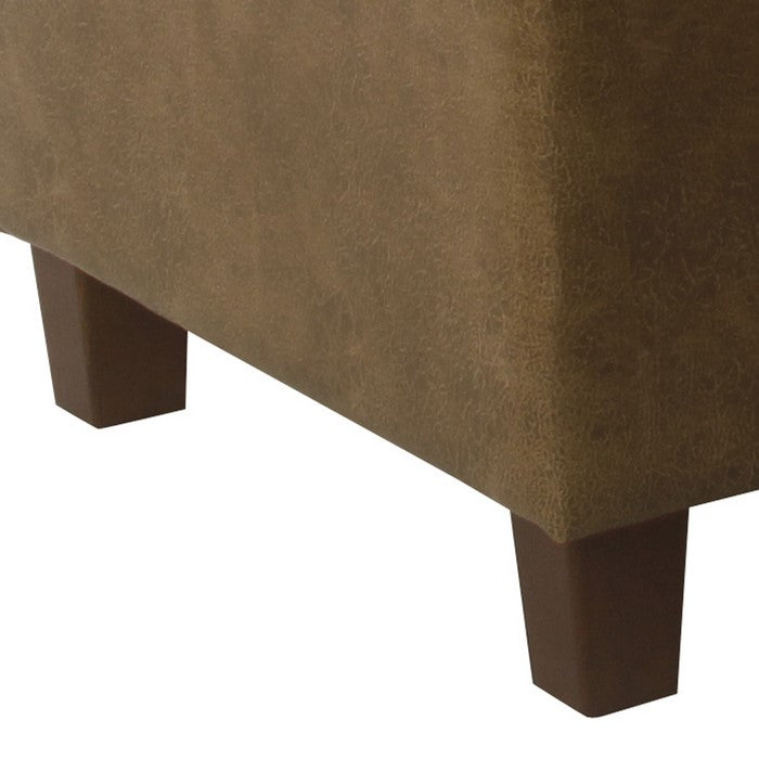 Leatherette Upholstered Button Tufted Wooden Bench With Hinged Storage, Brown