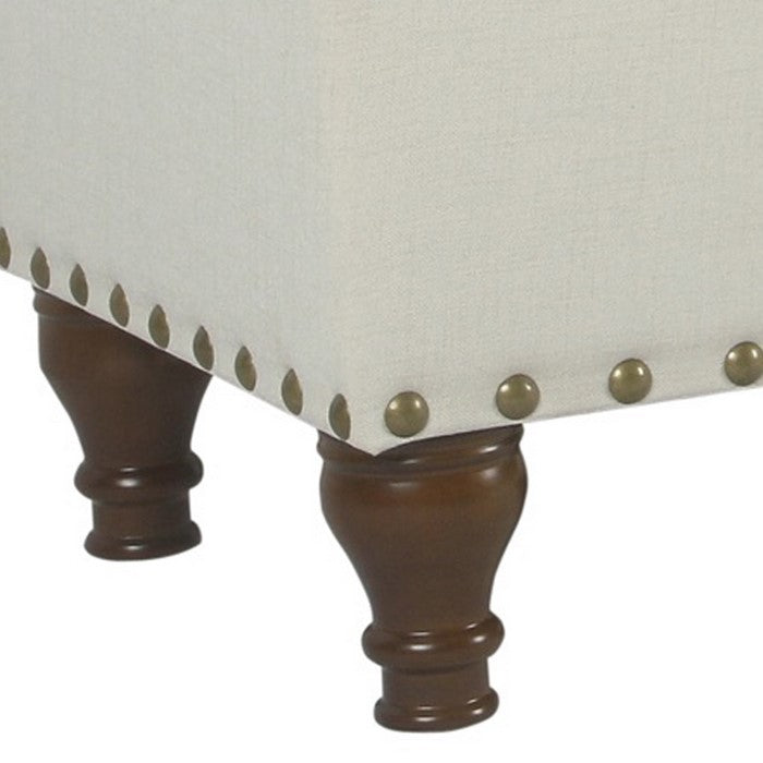 Fabric Upholstered Wooden Storage Bench With Nail head Trim, Large, Cream and Brown